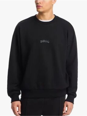 HUGO Black Crewneck Sweatshirt with Subtle Center Logo